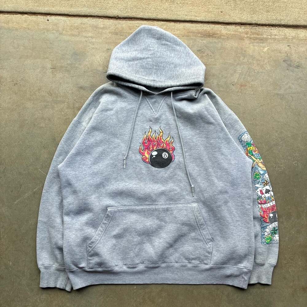 Extreme Limit Vintage 90s Flaming 8 Ball Tattoo Sleeve Hoodie XL